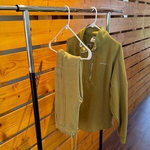 PINK Olive Green Quarter-Zip Pullover and Joggers Set